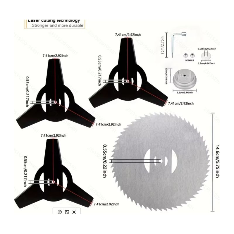 9-teiliges Set: 3-zahn-klingen, Spitzklinge, Aluminiumhalterung, Schraubenschlüssel, Muttern Und Unterlegscheiben Für Lithium-freischneider