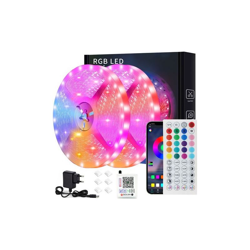 Ouylaf – 20 M Led-streifen In Verschiedenen Farben – Bluetooth 5050 Rgb – App- Und Fernbedienungssteuerung – Musiksynchronisation – 28 Dynamische Modi – 10 M X 2