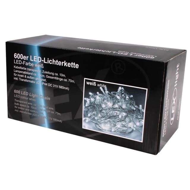 Lex 600er LED Lichterkette Außen Innen Partylichterkette Weihnachtslichterkette Weiß