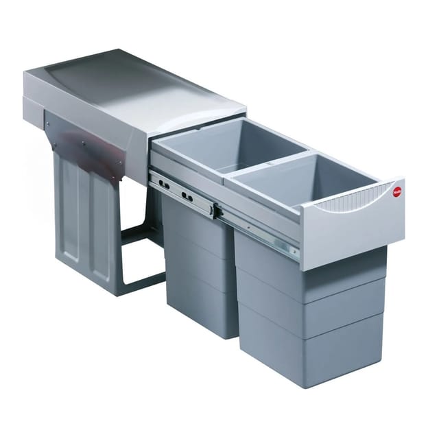 HAILO Abfallsammler Mülleimer Tandem 2x 15L mit Kehr Set Hellgrau 3666801