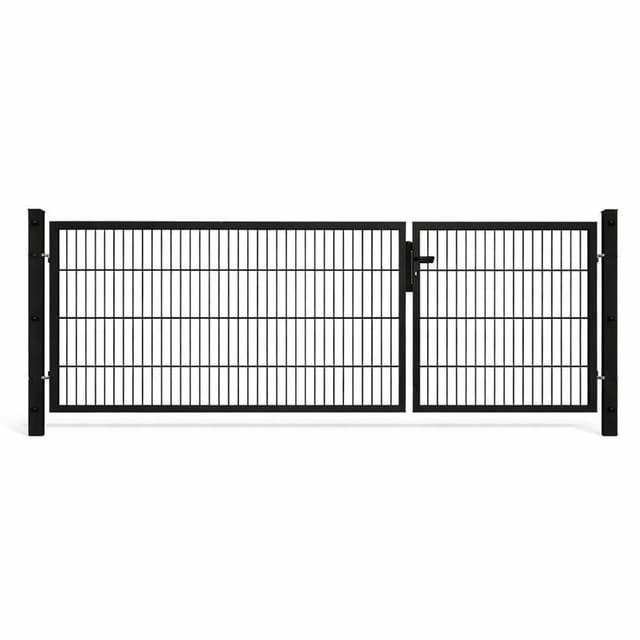 GEWA Gartentor Classic Doppeltor Unsymmetrisch 3m Breit 1,4m Hoch Doppelstabmattenzaun Zauntor in RAL7016 Anthrazit inkl. Zubehör mit 60x60mm Pfosten