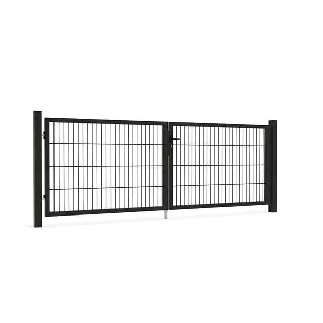 GEWA Gartentor Classic Doppeltor Symmetrisch 3m Breit 1,4m Hoch Doppelstabmattenzaun Zauntor in RAL7016 Anthrazit inkl. Zubehör mit 60x60mm Pfosten