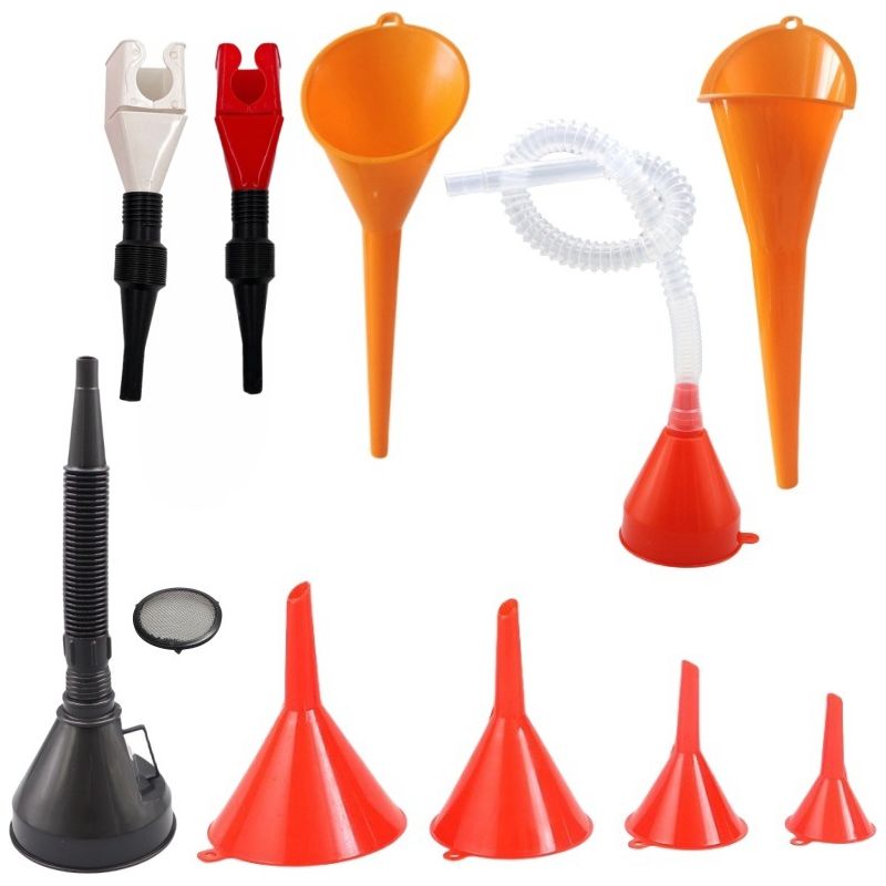 Set Mit 10 Trichtern Für Den Kfz-bereich, Kunststoff-öltrichter-set Für Benzin Und Kühlmittel, Kraftstofftrichter Mit Flexiblem Schlauch Für Autos, Großer E