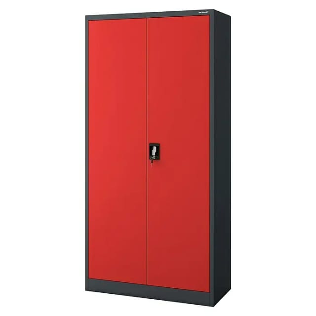 Jan Nowak Metallschrank Aktenschrank 90x185x40 cm mit Zylinderschloss und 4 Fachböden Anthrazit Rot