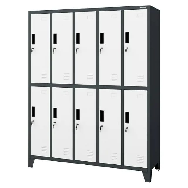 Jan Nowak Metallspind Umkleideschrank 10 Fächer 136x172x45 Cm Mit Belüftung Und Zylinderschlössern Anthrazit Weiß