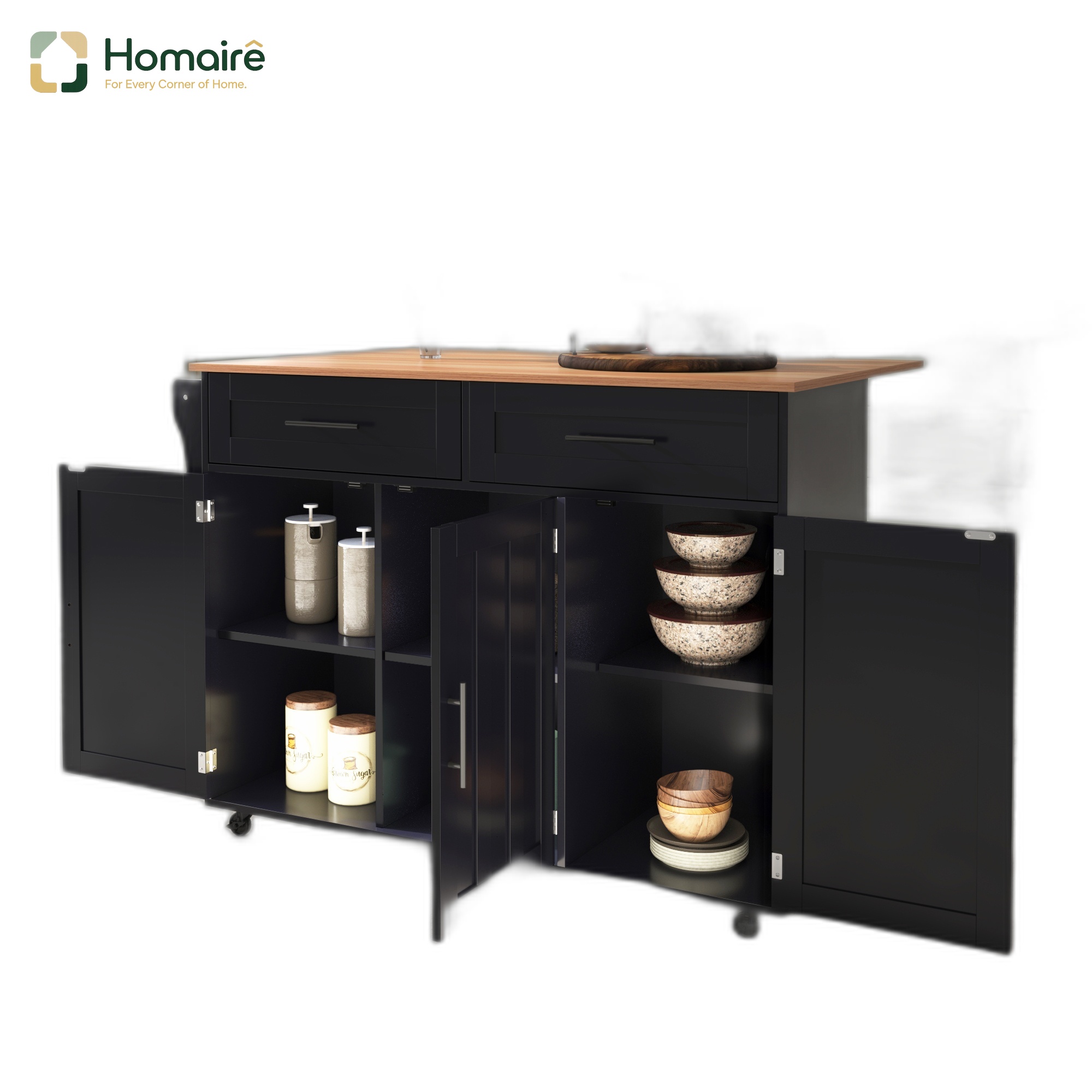 Küchenwagen Mdf Schwarz 129 X 46 X 91.5 Cm Homaire