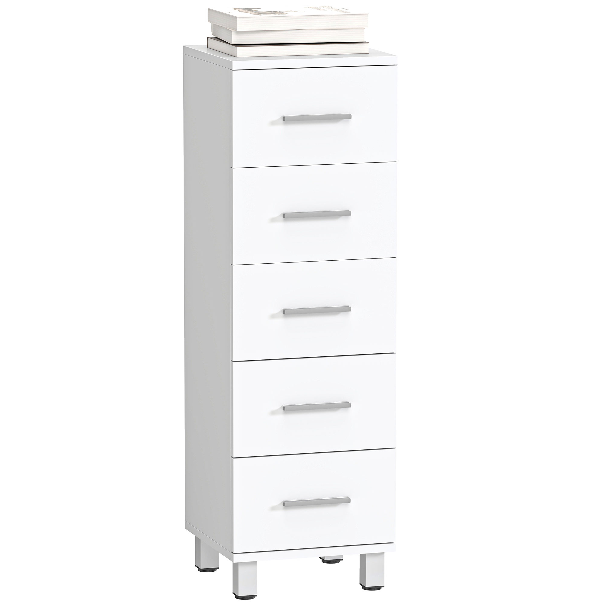 Badezimmerschrank Mit 5 Schubladen Aus Spanplatte Homaire 30x30x95 Cm Weiß