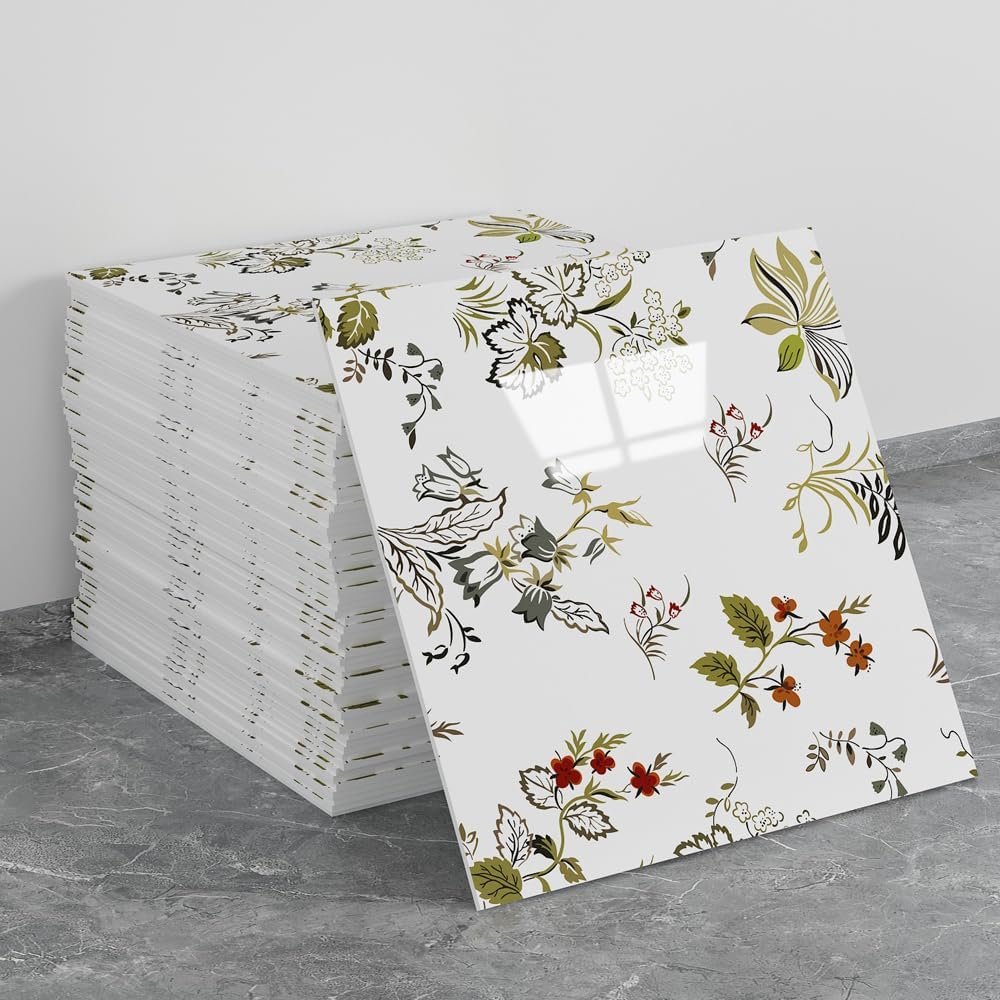 Jssevn - Packung Mit 20 Wasserdichten Pvc-duschwandpaneelen, Selbstklebend, Für Schlafzimmer, 30 X 30 Cm (blumenmuster, 1,8 M²)
