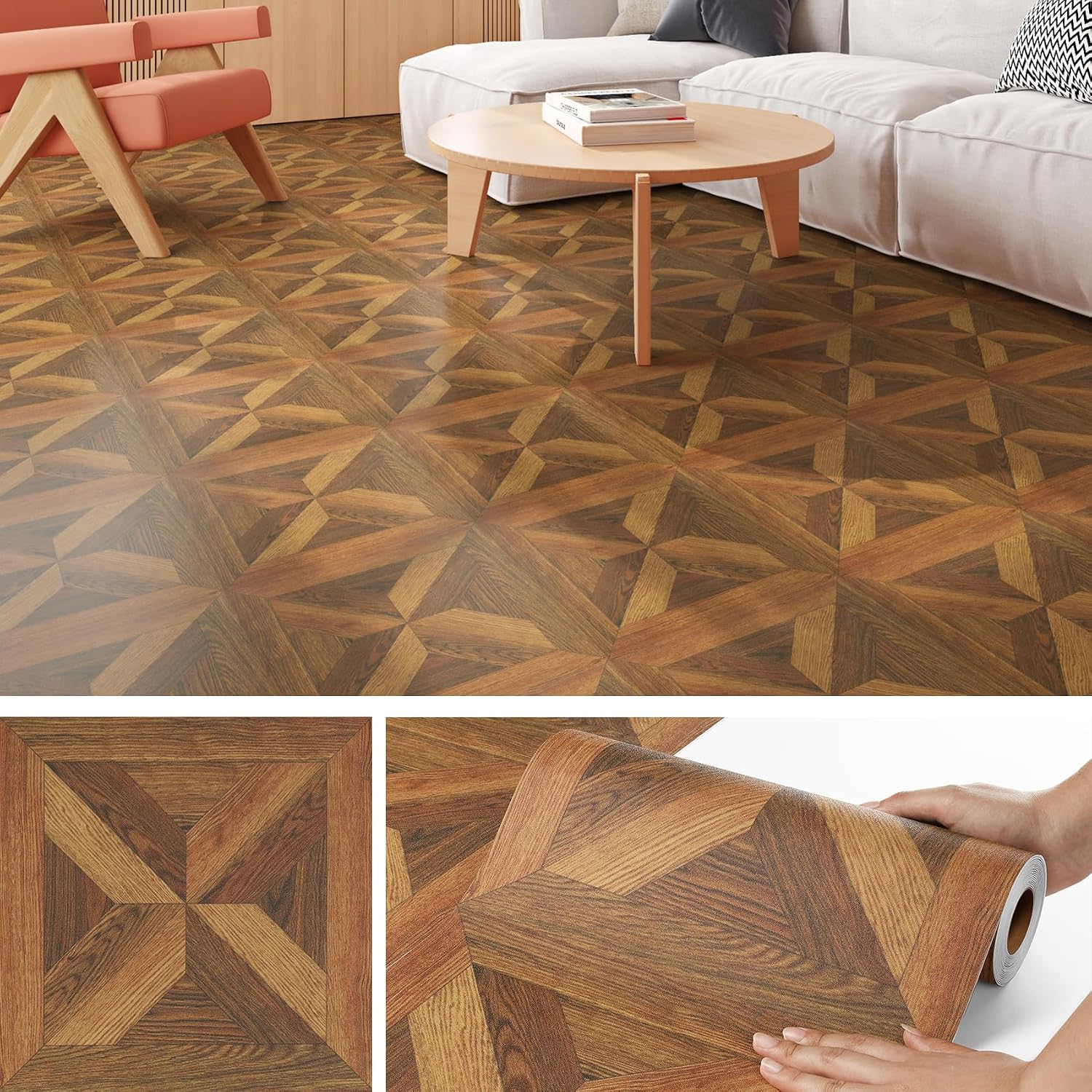 Jssevn - Dunkler Parkett-effekt, Rollenware 30x300cm, Wasserfester Pvc-rollenboden, Selbstklebende Pvc-fliese, Brauner Retro-holzboden, Selbstklebende Bodenfliesen