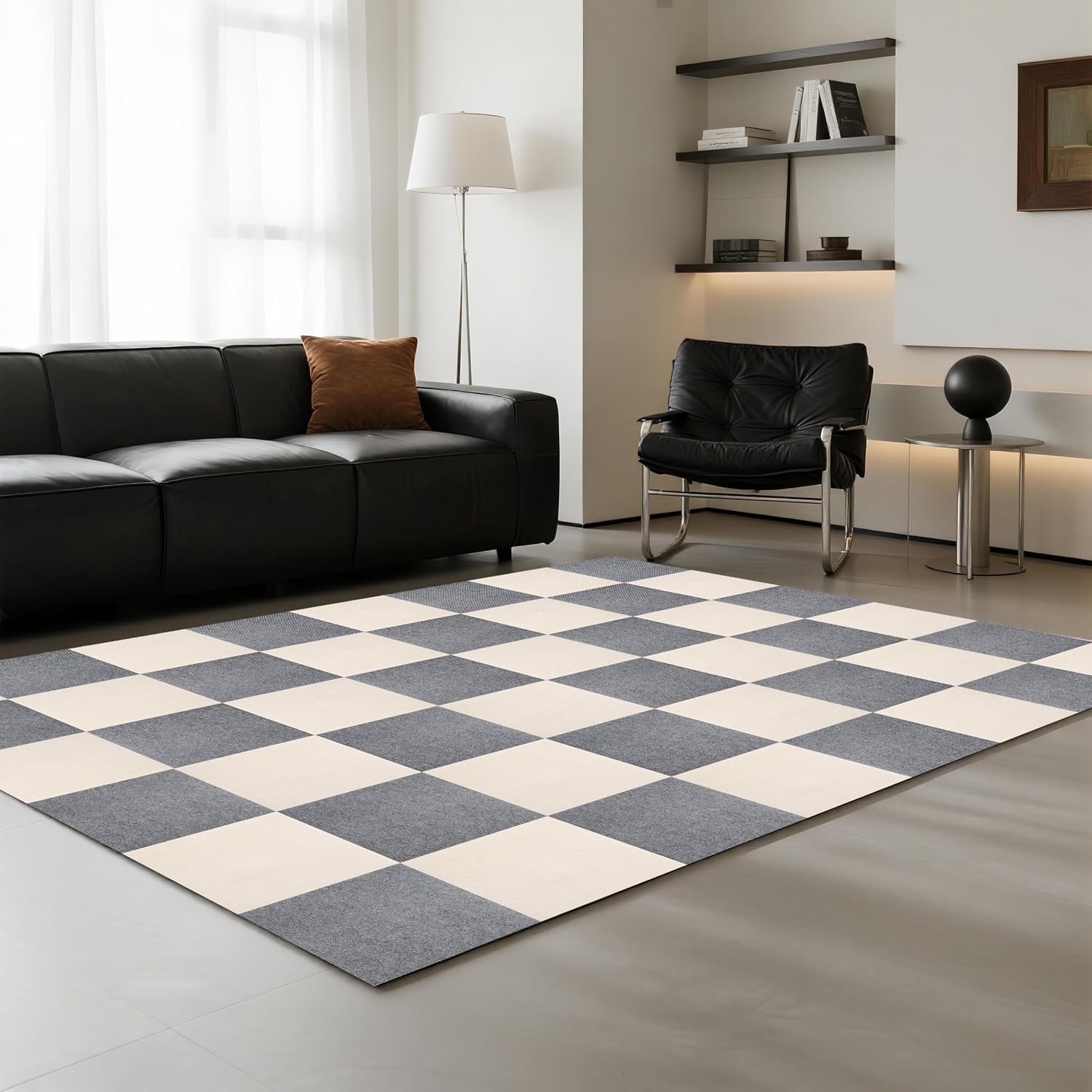Jssevn - Set Aus 20 Modularen Und Abwaschbaren Teppichfliesen (1,6 M²), Die Rückstandsfrei Entfernt Werden Können (cremefarben Und Dunkelgrau, 30 X 30 Cm)