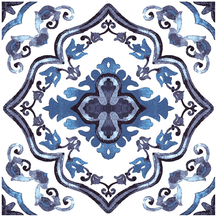 Jssevn - Wasserfester Mediterranblauer Vinylboden, Blau-weiß, 30,5 X 30,5 Cm, Linoleum-bodenbelag (10 Stück Pro Rolle)