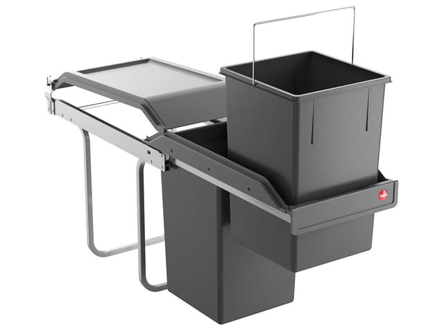 HAILO Abfallsammler Mülleimer Tandem 2x 15L Dunkelgrau mit Teilauszug 3650101