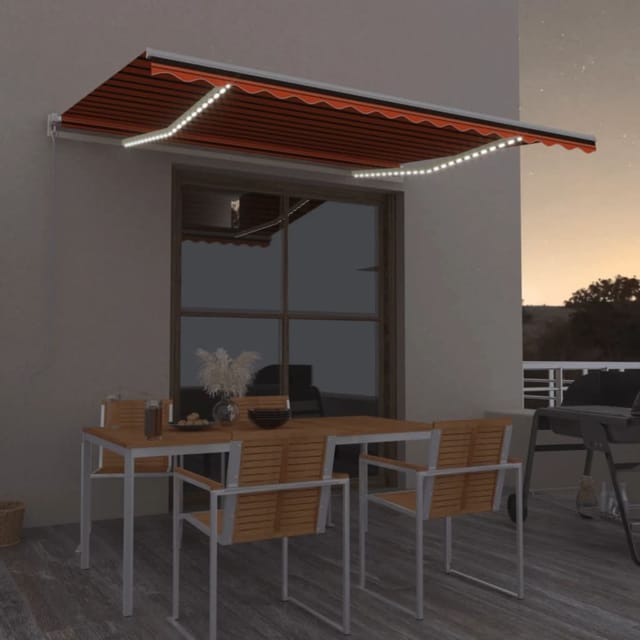 vidaXL Markise Manuell Einziehbar mit LED 450x300 cm Orange und Braun 3068925