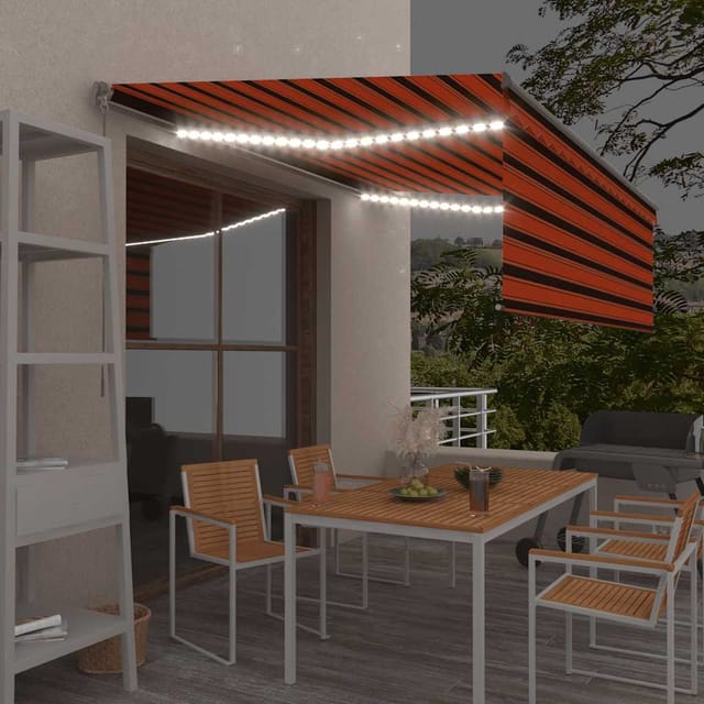 vidaXL Markise Manuell Einziehbar mit Rollo und LED 4,5x3 m Orange Braun 3069445