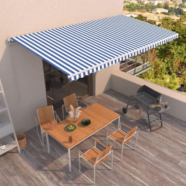 vidaXL Markise Manuell Einziehbar 600x350 cm Blau und Weiß 3069036