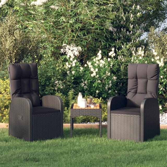 vidaXL Garten-Liegestühle 2 Stk mit Auflagen Poly-Rattan Schwarz 46065