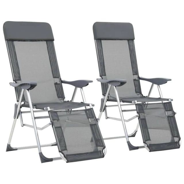 vidaXL Klappbare Liegestühle mit Fußteil 2 Stk Grau Textilene 360145