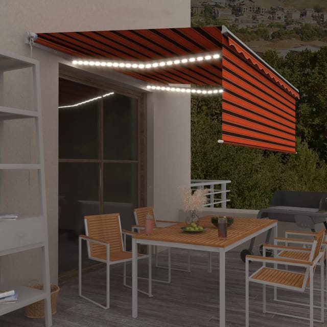 vidaXL Markise Manuell Einziehbar mit Rollo und LED 4x3 m Orange und Braun 3069305