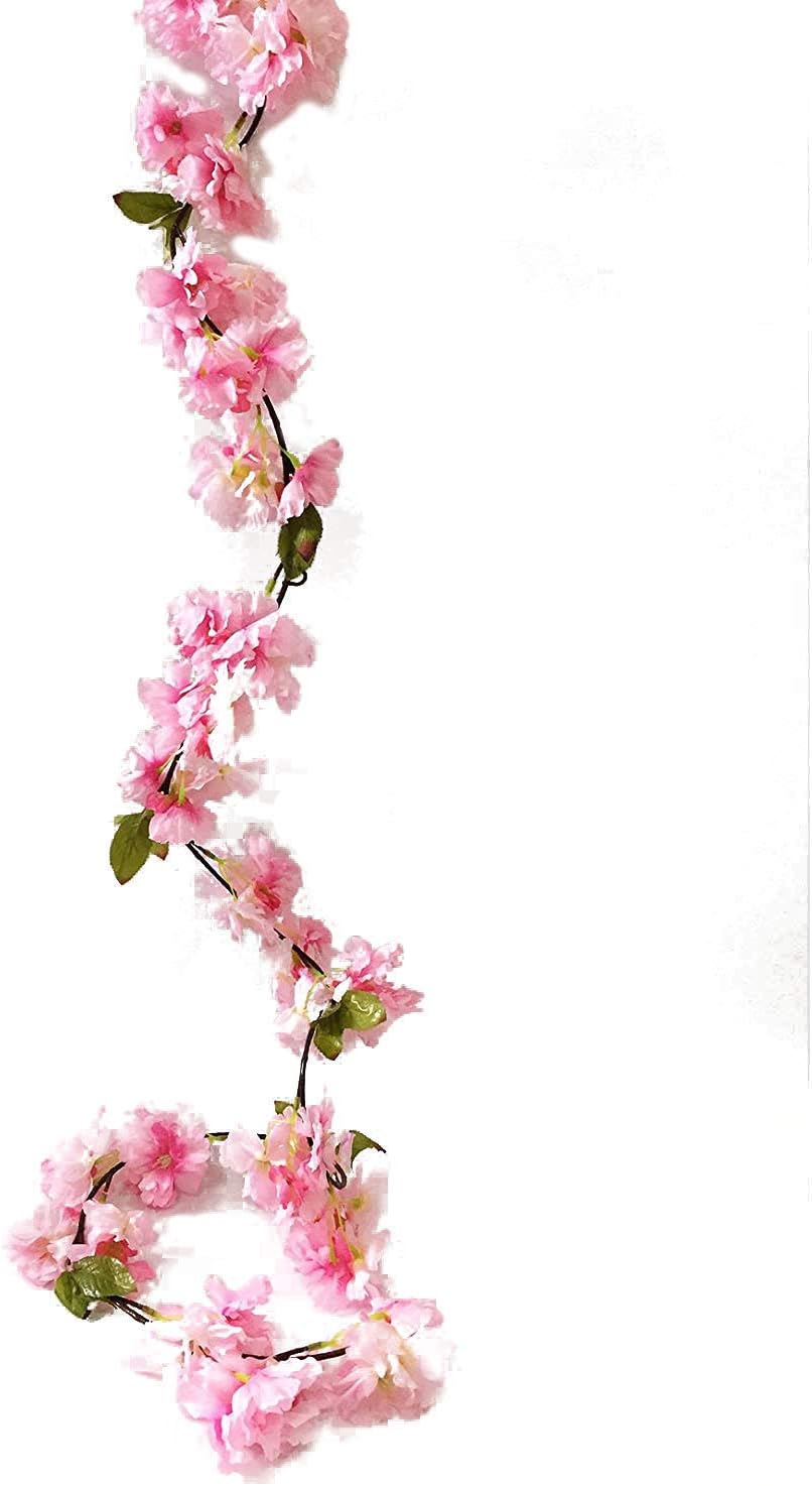 Langray Künstliche Kirschblüten Rebe Hängende Pflanzen Faux Sakura Kranz Gefälschter Kirschkranz Orientalische Künstliche Blume 5,8 Ft Hellrosa