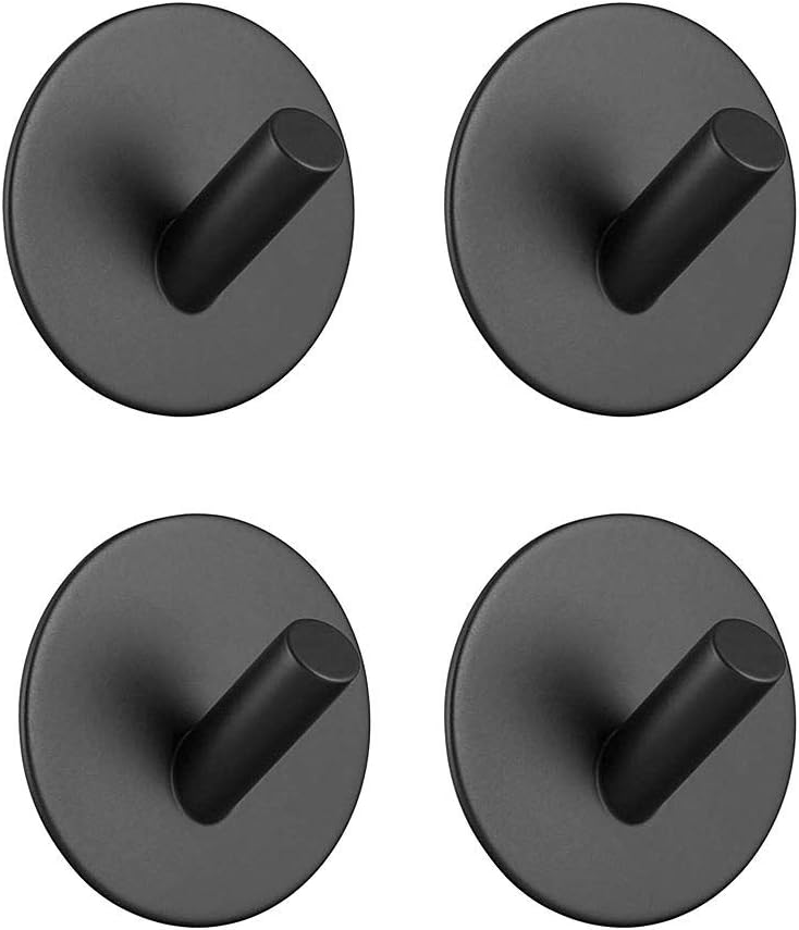 Langray Heavy Duty Schwarzer Klebehaken, Edelstahl Wandmontierter Wandmontierter Bademantel Großer Handtuchhalter Küche Bad Haushalt Wasserdicht & Rostfrei 4er Pack