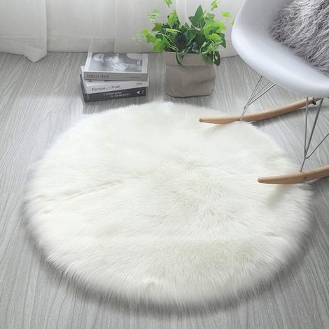 Kunstfellteppich, Weicher Imitationsfleece, Rutschfester Teppich, Yogamatte Für Wohnzimmer, Schlafzimmer, Sofa, Bodenmatte (rund, Weiß, 60 X 60 Cm)