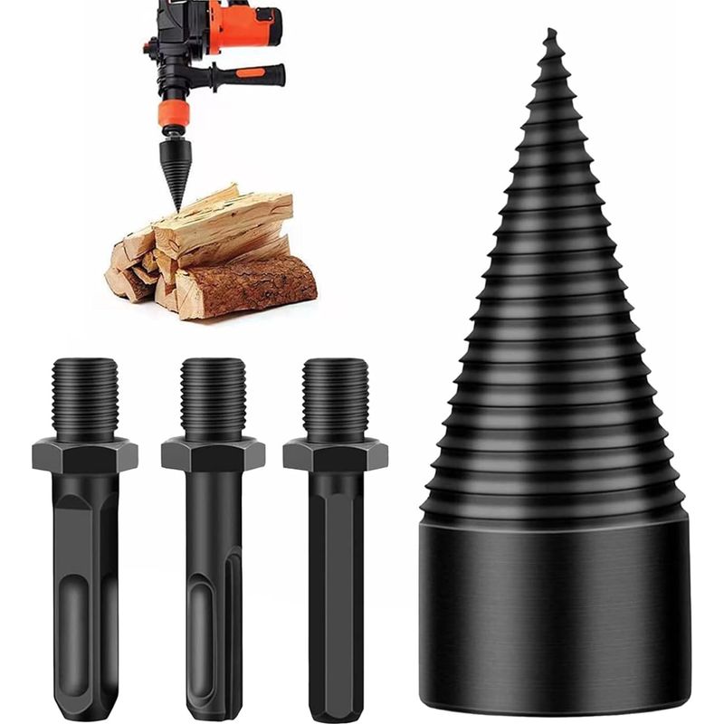 32-mm-holzspaltbohrer Mit 360° Drehbarer Kegelspindel, Konischer Bohrer, Mit 3 Bohrgriffen (vierkantig/sechskantig/rund) Zum Spalten Von Holz Und Fällen Von Bäumen