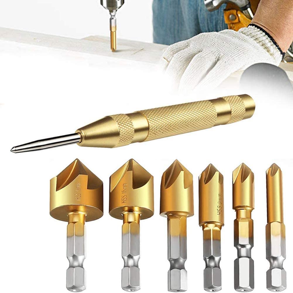 Litzee Fasenbohrer, Planfräser, Fasenkopfwerkzeuge, 6 Pcs 1/4 '' Sechskantschaft Hss 5 90-grad-stempel Für Holz-schnellwechsel