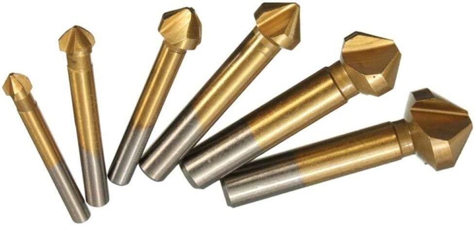 Litzee 6 Stück 90 ° Fräserset Hss Fräserset, Titanbeschichtungen Ø 6,3-20,5 Mm Fasenschneider Für Fasen Enthält Reibahle