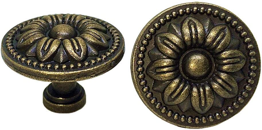 Litzee 10x Vintage Schranktür Schubladengriffe 35mm Blumendesign Messing Küchenschrankgriffe, Für Kommode Und Schrank, Antik Bronze