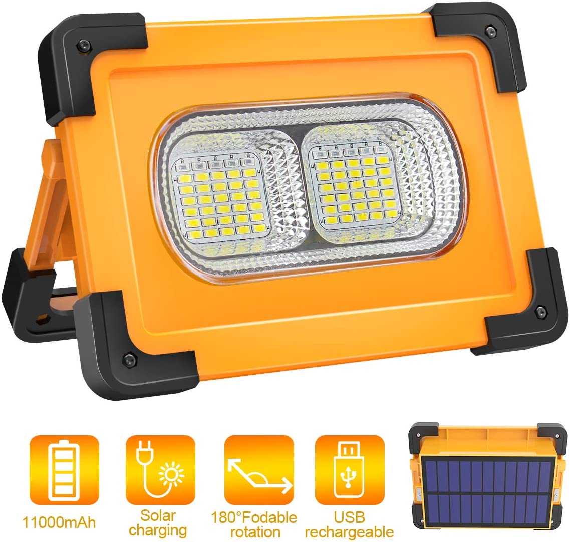 Litzee Wiederaufladbares Led-flutlicht 80w 4000 Lumen Tragbares Flutlicht Mit Solarpanel 4 Modi Superhelles Arbeitslicht Mit 11000mah Batterie Für Camping, Heimwerker