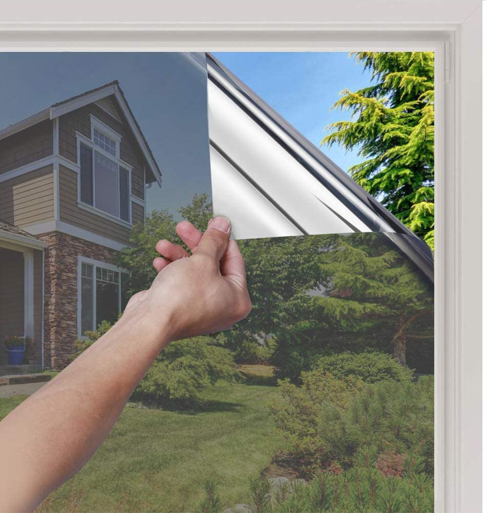 Selbstklebende Fensterspiegelfolie One Way Anti-wachstum Spiegeleffekt Für Glas Hitzebeständiges Spiegelpapier Verdunkelungsfolie One Way Sonnenschutz Anti Uv Silber 45x100cm
