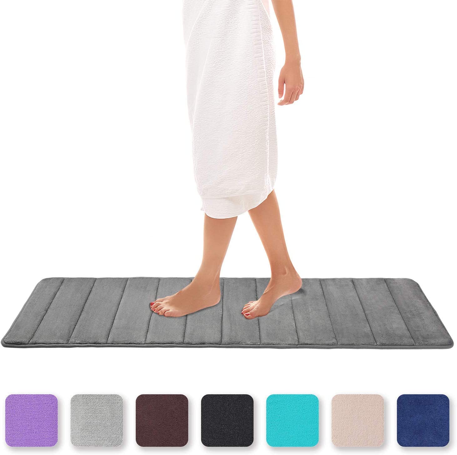 Litzee Badematte, Saugfähige, Rutschfeste Badematte Aus Memory-schaum, Waschbar, Memory-schaum, 40 X 120 Cm – Grau