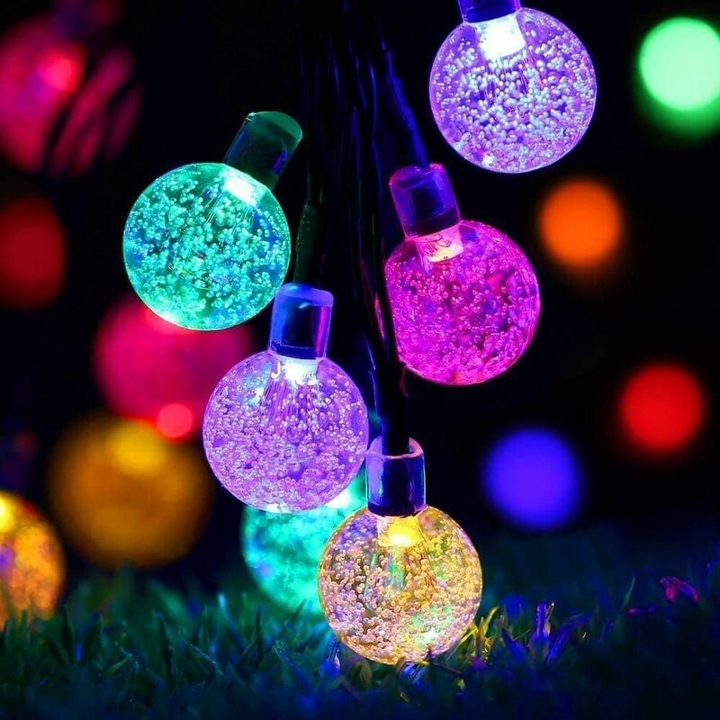 Litzee Solar Lichterketten, 7m 50 Led Weihnachtslichter Mit 8 Beleuchtungsmodi, Wasserdichte Kristallkugel Lichterketten Für Weihnachten, Garten, Terrasse (bunt)