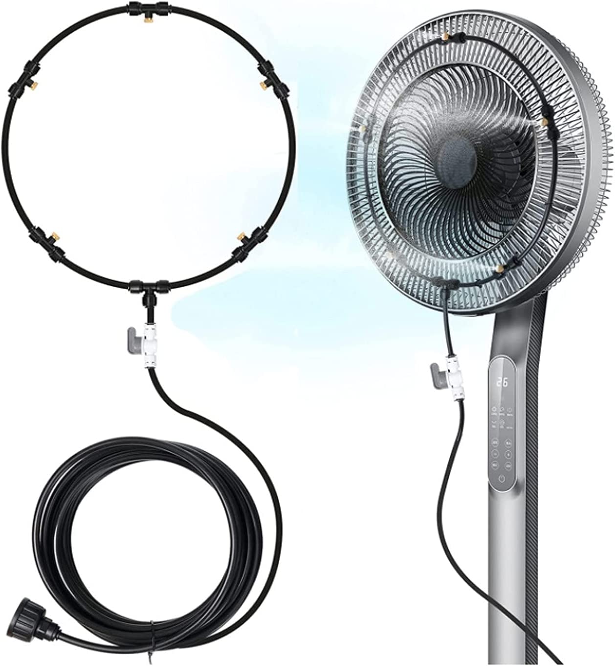 Ventilator-vernebelungsset Für Die Terrasse Breeze Im Freien, Wasservernebelungsventilatoren, 8 M Vernebelungsleitung + 5 Vernebelungsdüsen Aus Kupfermetall + 1 3/4"-anschluss