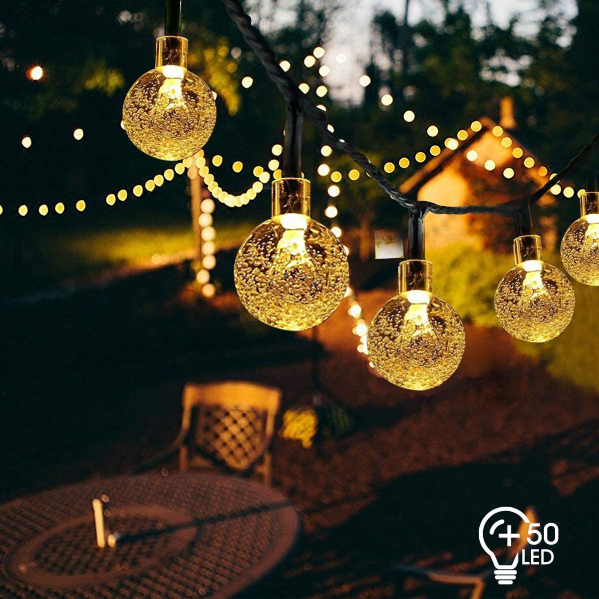 Litzee Weiße Solar-lichterkette 7m 50 Leds