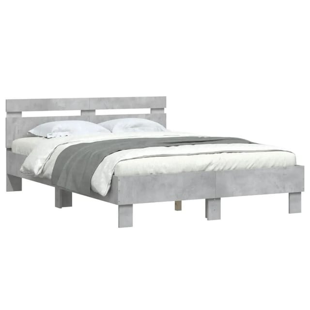 vidaXL Bettgestell mit Kopfteil LED-Beleuchtung Betongrau 135x190 cm 3207570