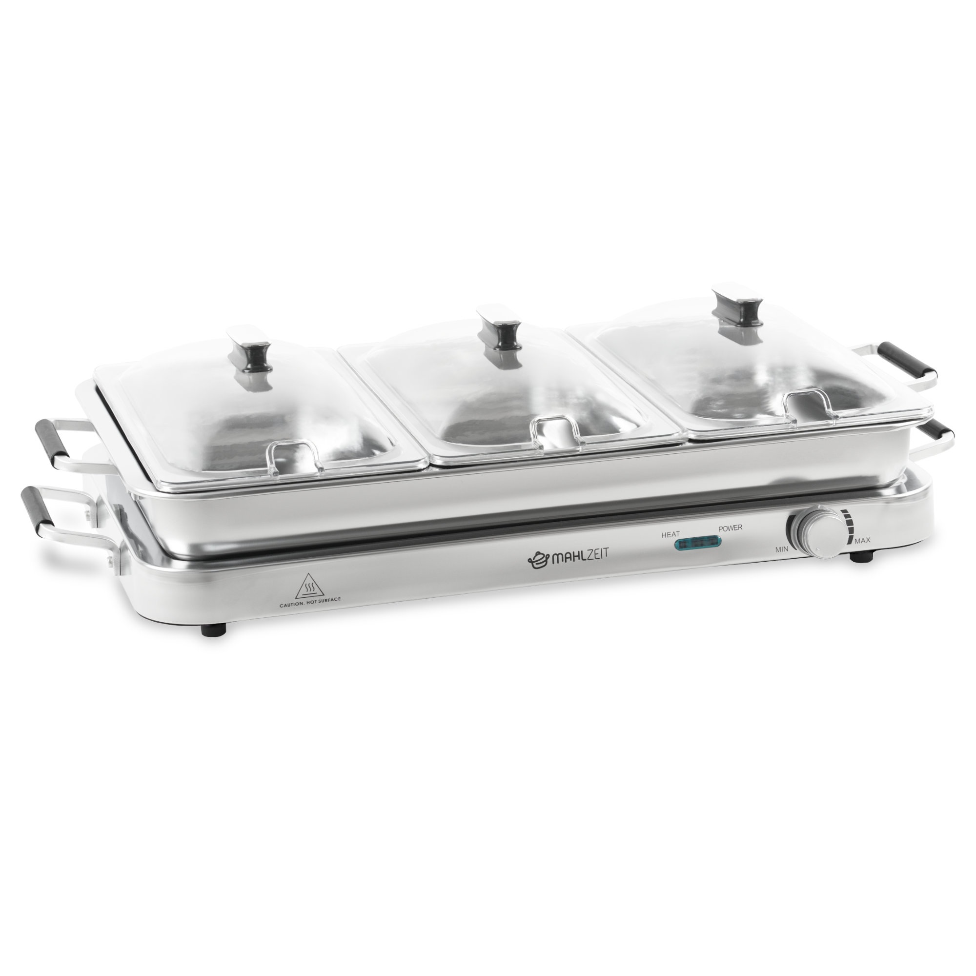 Mahlzeit 2in1 Buffetwärmer, 450 Watt, 220-240 V, Edelstahl Speisewärmer Mit 3x 2,5l Speisebehältern