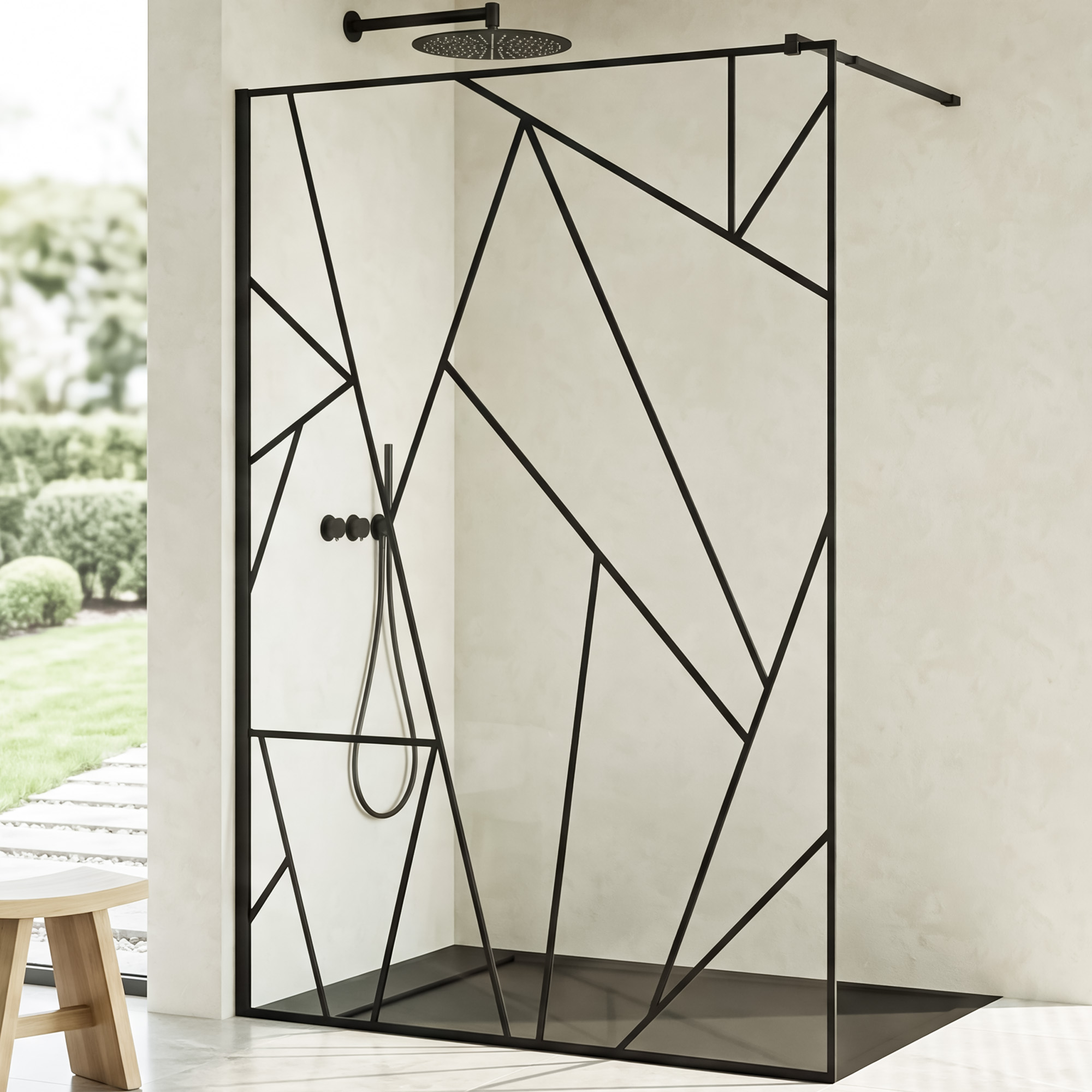 Mai & Mai Duschwand Für Dusche Duschabtrennung 120x200cm Walk-in Dusche, Duschtrennwand Schwarz 8mm Esg-sicherheitsglas Nano Klarglas Mit Geometrischem Design Mmbr3 Bremen01plus-gm