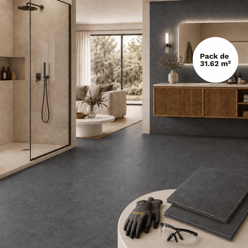 Spc Klickfliese Wand & Boden 31,62 M² Schwarzstein – 305x610 Mm, 0,5 Mm Nutzschicht
