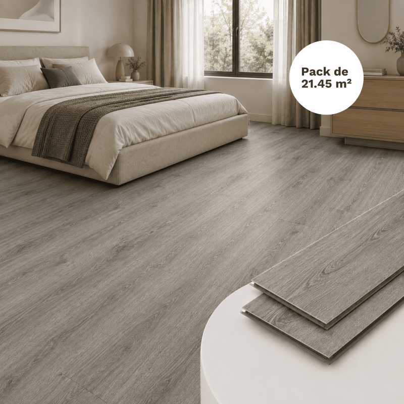 Spc Vinylboden Klick Grau Eiche - 21,45 M² Mit Integrierter Trittschalldämmung, 0,5 Mm Nutzschicht