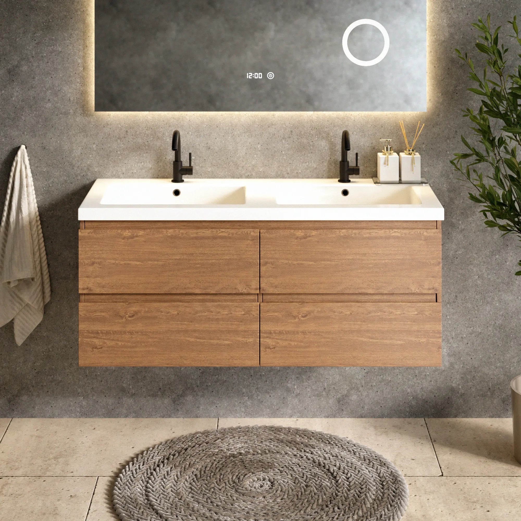 Badezimmermöbel Asora - 120 Cm - 2 Warm Eiche- Warm Eiche -