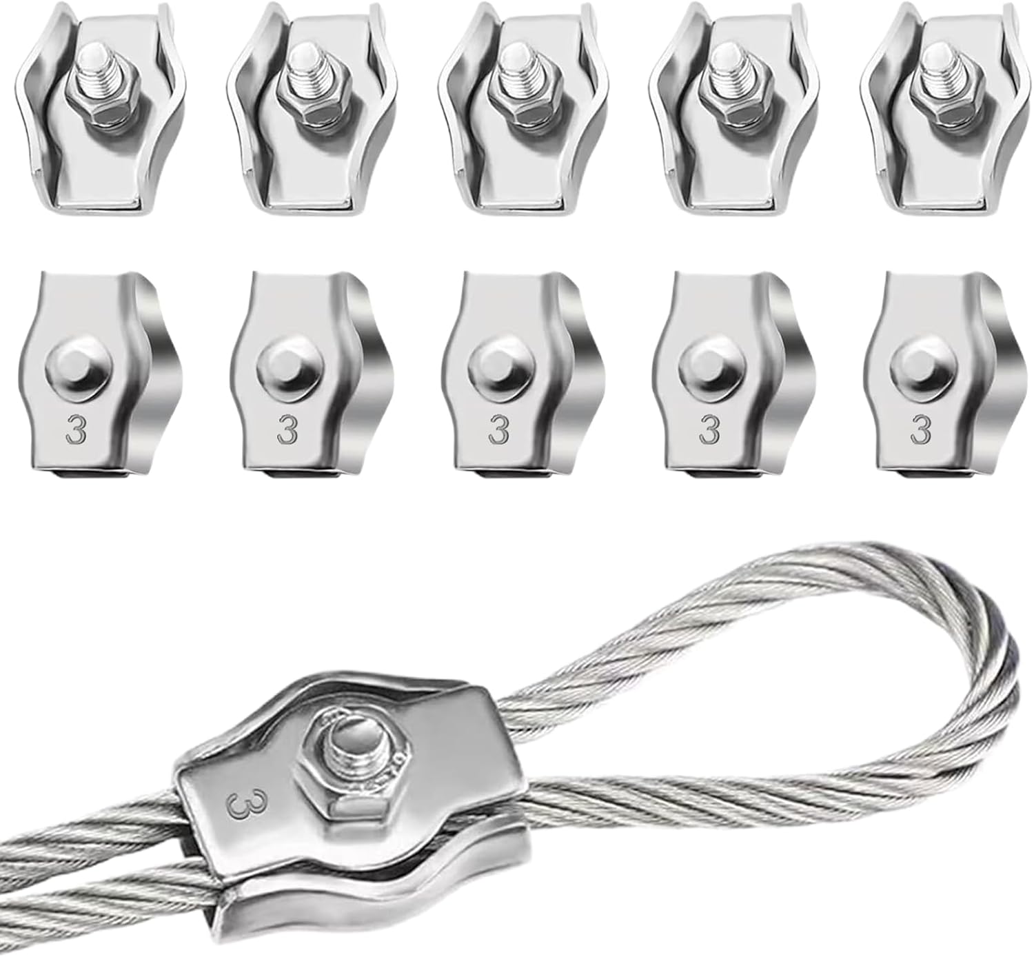 10 Stück M3-kabelklemmen, Drahtseilklemmen Aus Edelstahl 304, Kabelklemmen Für Drahtseil-wäscheleinen, Hängende Sonnensegel, Befestigte Terrassen