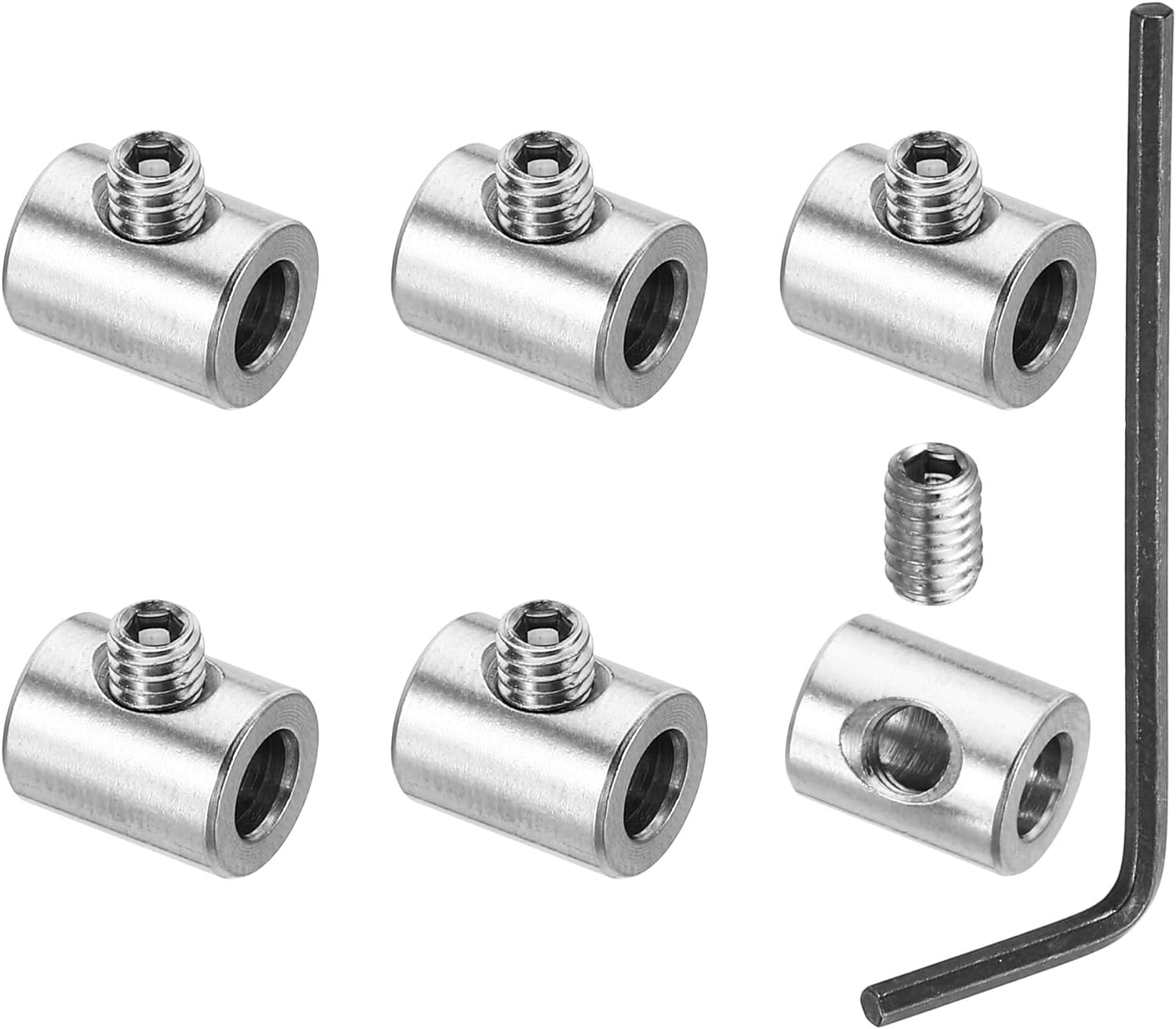 6-teiliges Set Drahtseilklemmen Mit Loch, 4 Mm, Inkl. M4-sechskantschlüssel Kabelklemmen Mit Einzellochverriegelung, Edelstahl 304, Silberfarben