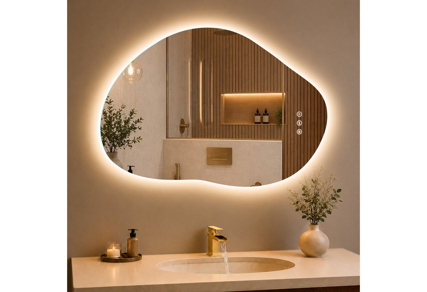 Gimbelen Badspiegel Mit Beleuchtung, 45x60cm Badezimmerspiegel Mit Beleuchtung, Badspiegel Mit Touch Schalter, Kaltweiß 6500k Energiesparend Led Spiegel Bad Explosionsgeschütztes Glas