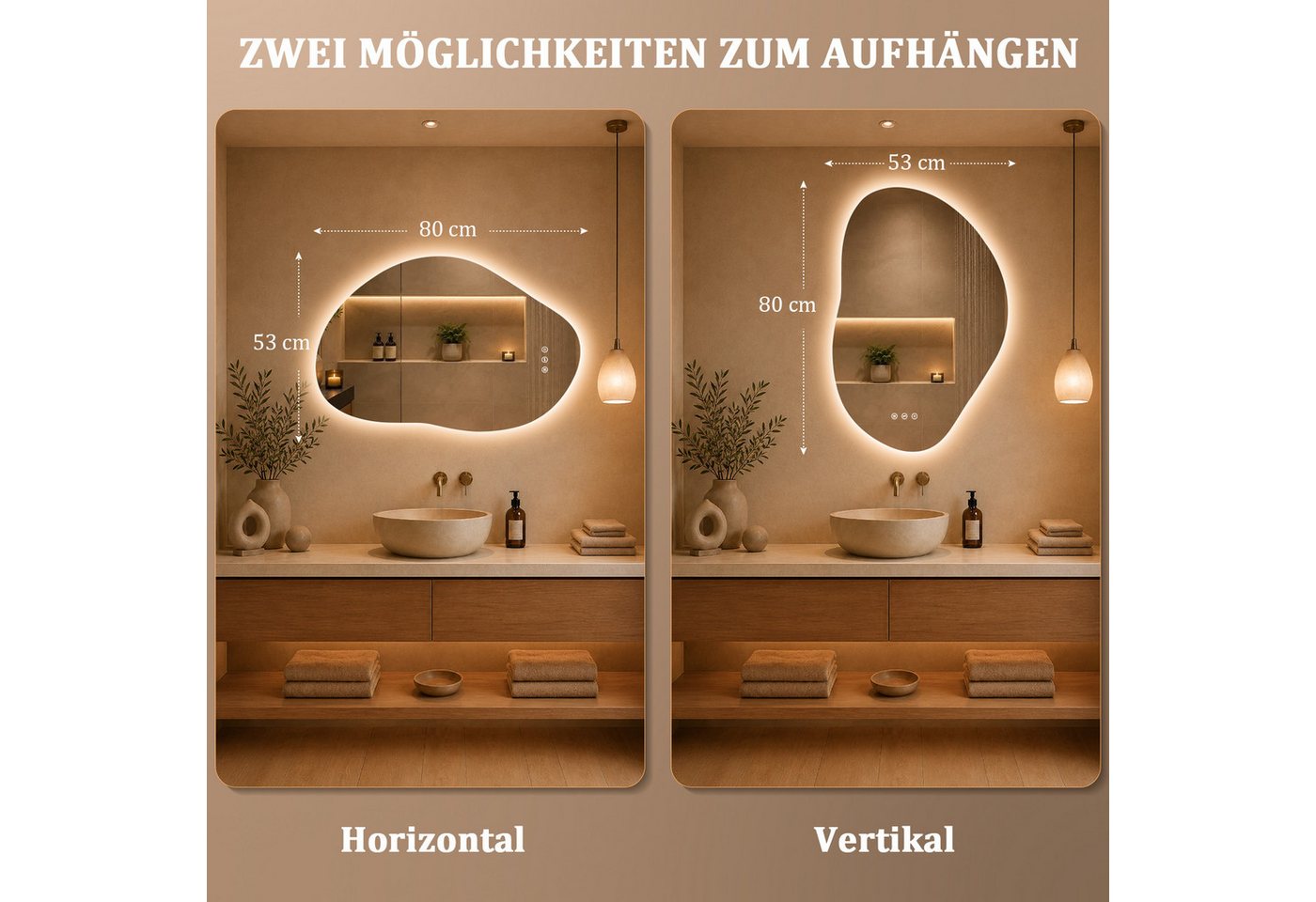 Gimbelen Badspiegel Mit Beleuchtung, 45x60cm Badezimmerspiegel Mit Beleuchtung, Badspiegel Mit Touch Schalter, Kaltweiß 6500k Energiesparend Led Spiegel Bad Explosionsgeschütztes Glas Bild 3