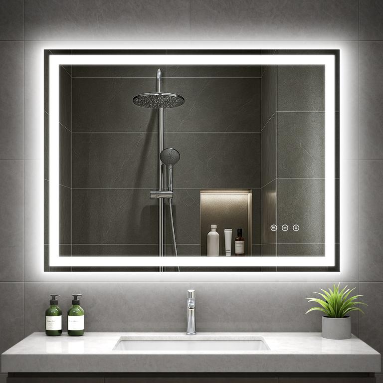 Großer Badezimmerspiegel Mit Beleuchtung, 100x60cm Led Spiegel Mit Licht, 3 Farben Dimmbar, Memory-funktion, 4mm Hd Hartglas, Ip44, Horizontal/vertikal, Alurahmen