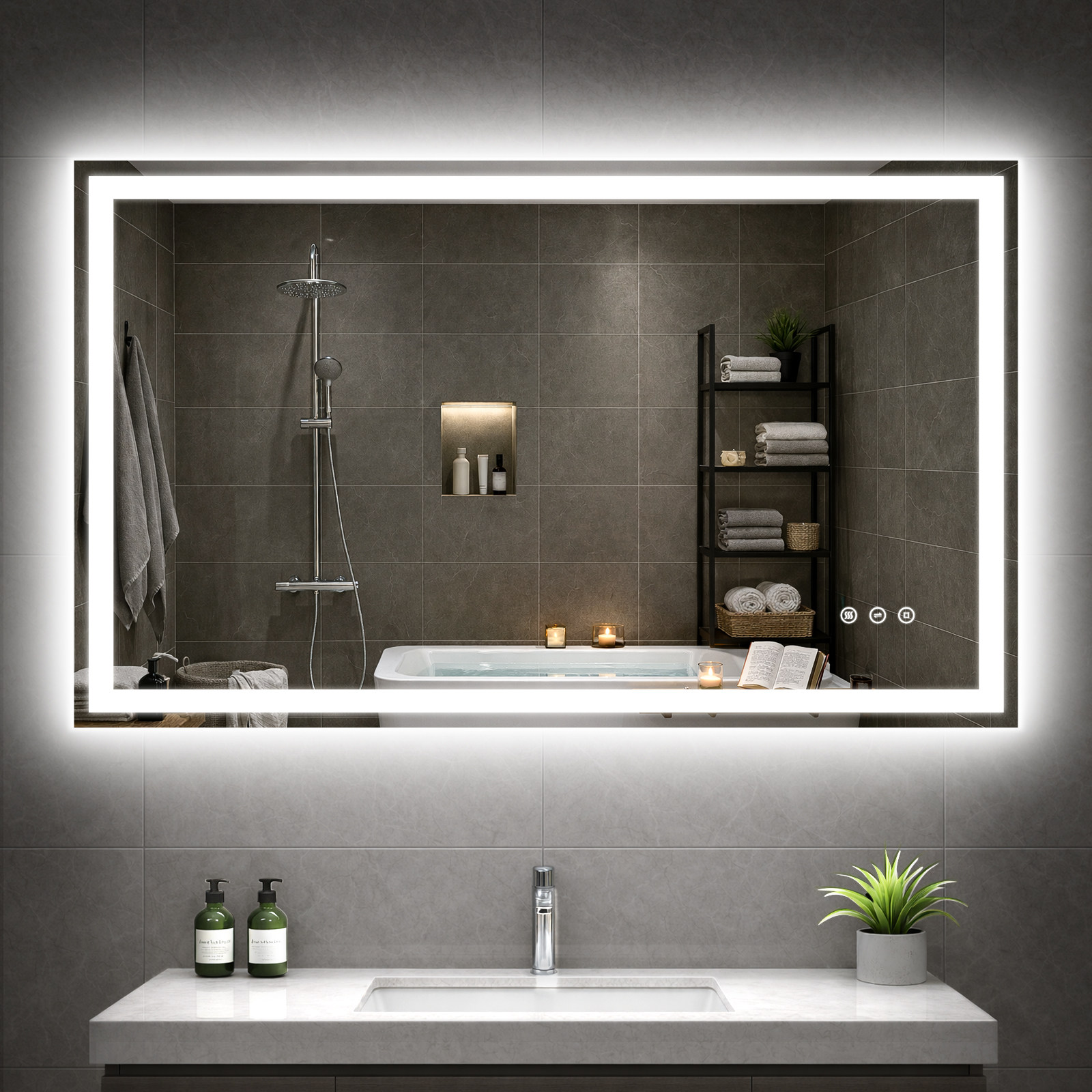 Großer Badspiegel Mit Beleuchtung Und Antibeschlag, 100x60cm Led Spiegel Mit Licht, 3 Farben Dimmbar, Memory-funktion, 4mm Hd Hartglas, Ip44, Horizontal/vertikal, Alurahmen