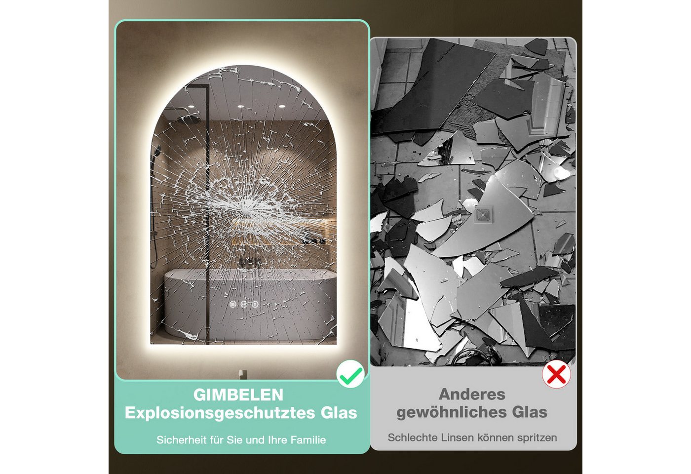 Gimbelen Badezimmerspiegel Mit Beleuchtung, 80 X 60 Cm Bad Spiegel Mit Licht Und Tastenschalter, Led Spiegel Bad Mit Antibeschlag, 2 Lichtfarben Einstellbar,3000k / 6500k, Energiesparend Bild 3