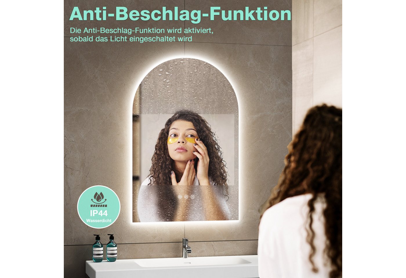 Gimbelen Badezimmerspiegel Mit Beleuchtung, 80 X 60 Cm Bad Spiegel Mit Licht Und Tastenschalter, Led Spiegel Bad Mit Antibeschlag, 2 Lichtfarben Einstellbar,3000k / 6500k, Energiesparend Bild 4