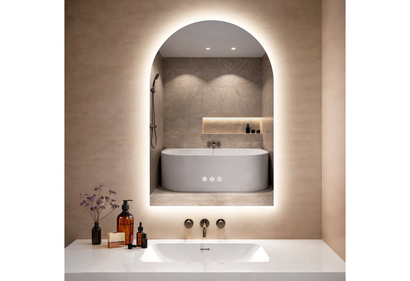 Gimbelen Badezimmerspiegel Mit Beleuchtung, 80 X 60 Cm Bad Spiegel Mit Licht Und Tastenschalter, Led Spiegel Bad Mit Antibeschlag, 2 Lichtfarben Einstellbar,3000k / 6500k, Energiesparend Bild 5
